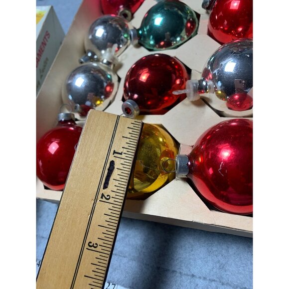 Vintage 12-Piece Glass Christmas Tree Ornaments Set - Red Green Silver Gold Roun - Picture 4 of 10